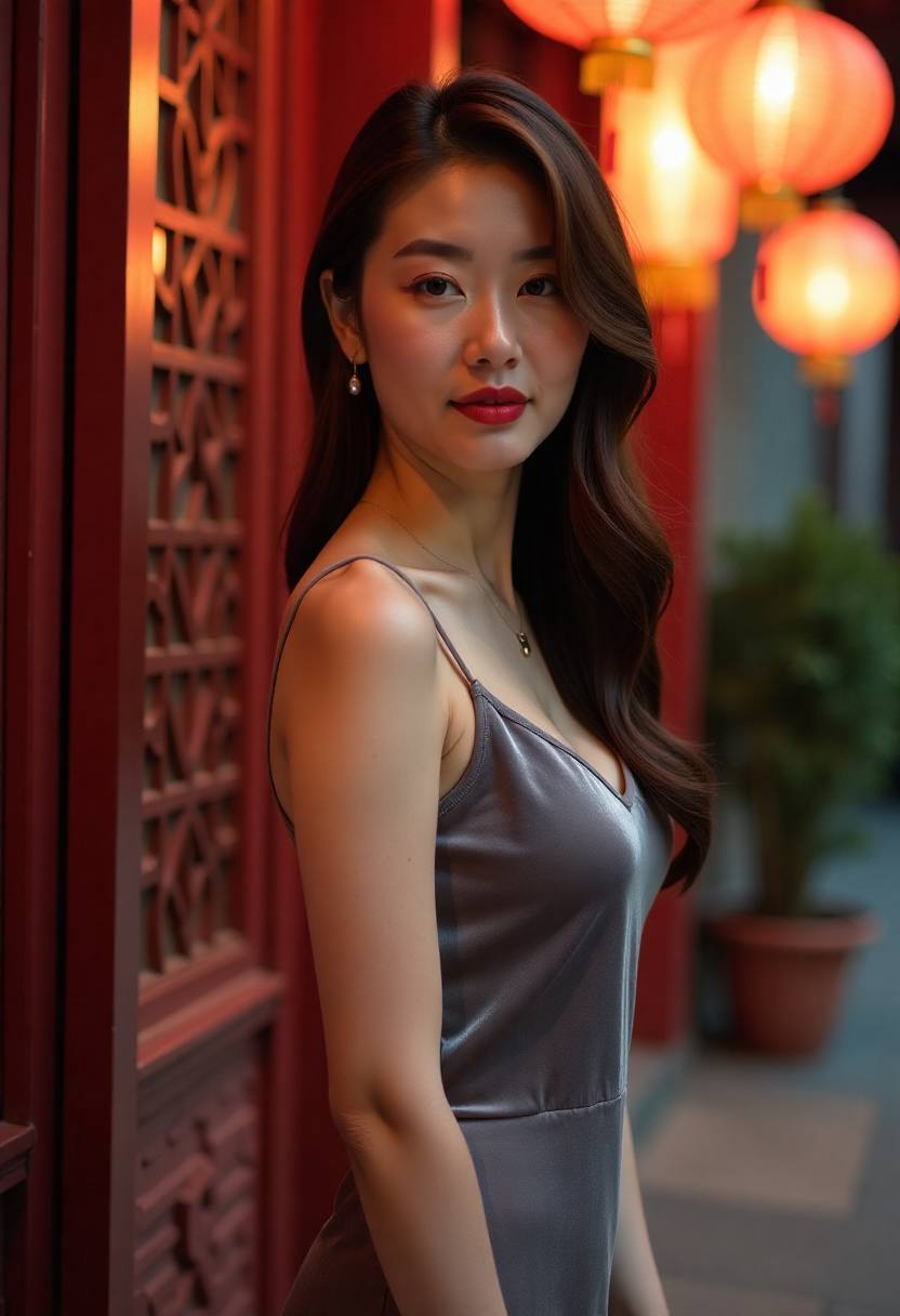 古宅夜色中的人物剪影